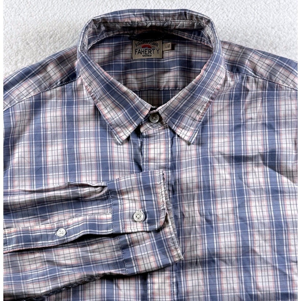 Faherty Men's Plaid Large Blue Pink‎ Button Up Long Sleeve Shirt
